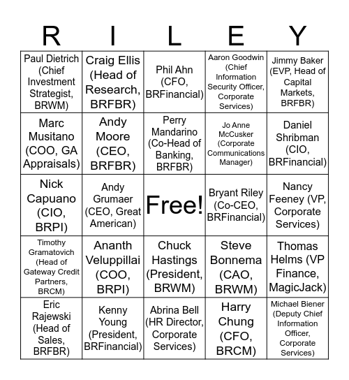 B.Riley Happy Hour Bingo Card