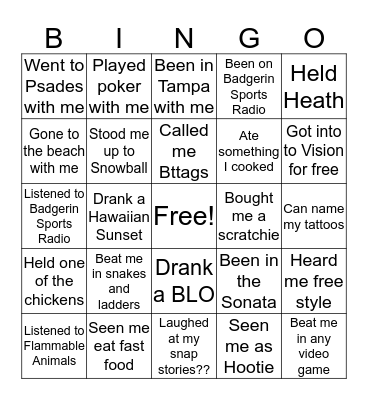 Friend Bingo Card