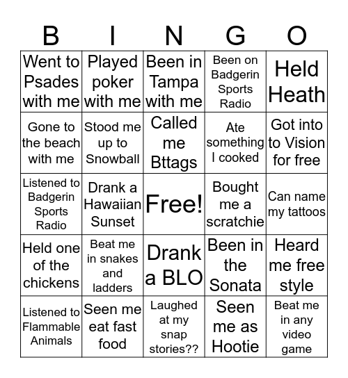 Friend Bingo Card