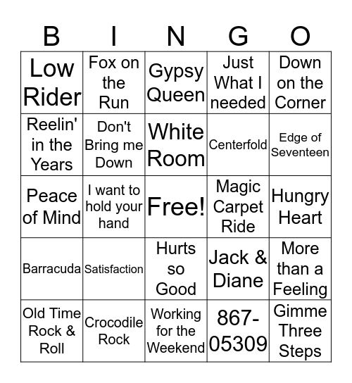 Class Rock Bingo 2 Bingo Card