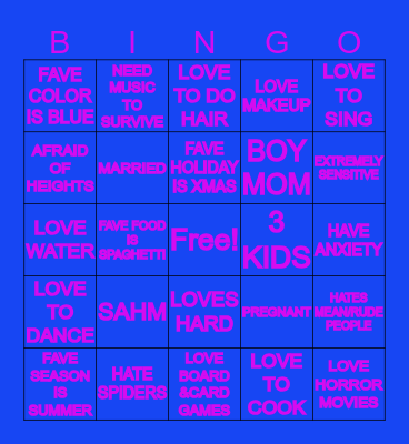What do you have in common with Jessica Bingo Card