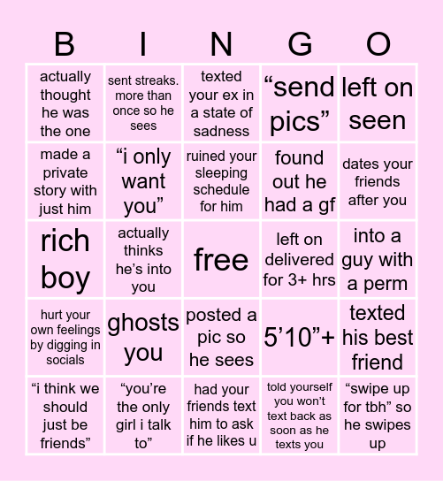 for the girls Bingo Card