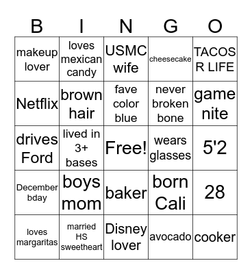 Angie's Bingo Card