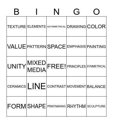 ART CLASS  Bingo Card