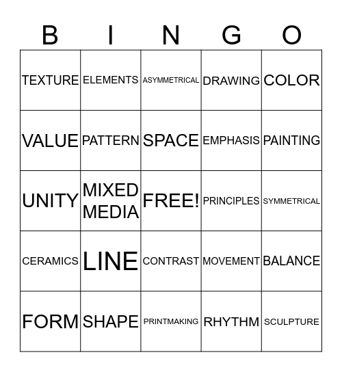 ART CLASS  Bingo Card
