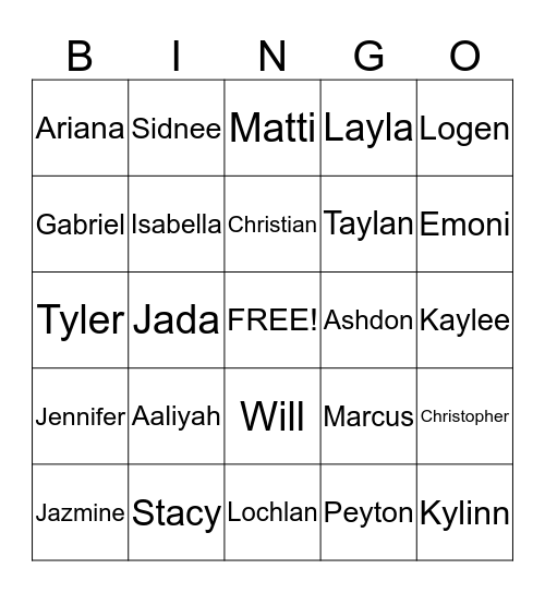 Ms Shudick's Bingo class Bingo Card