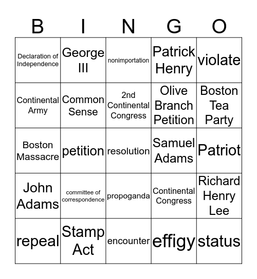 Untitled Bingo Card