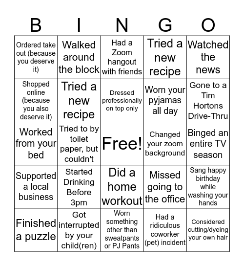 Isolation BINGO Card