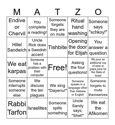 A Very Reback Passover Bingo Card