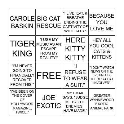 TiGER KiNG BiNGO Card