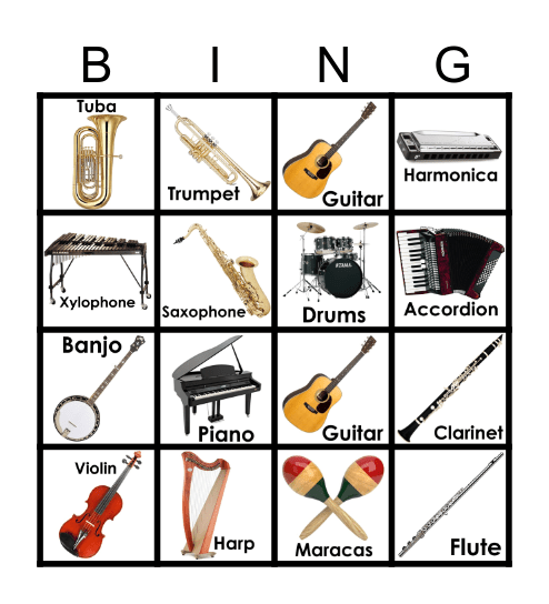 Musical Instrument Bingo Card