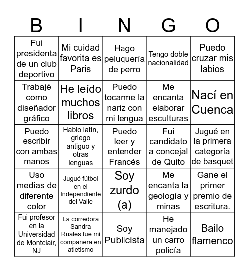 Montebello´s Faculty Members Bingo Card