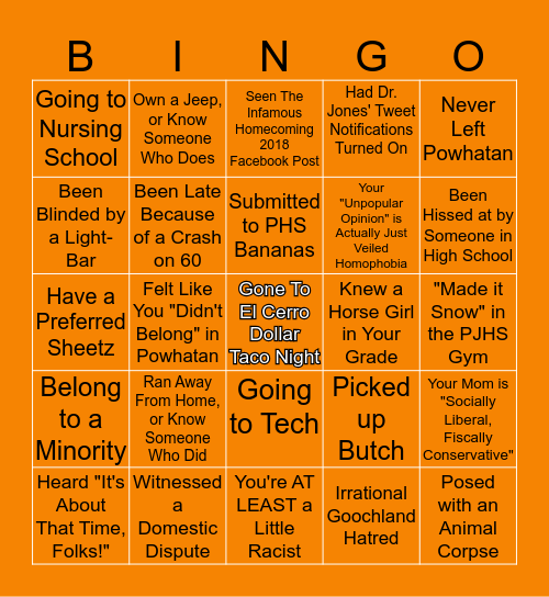Powhatan Bingo (via ZacTaco) Bingo Card