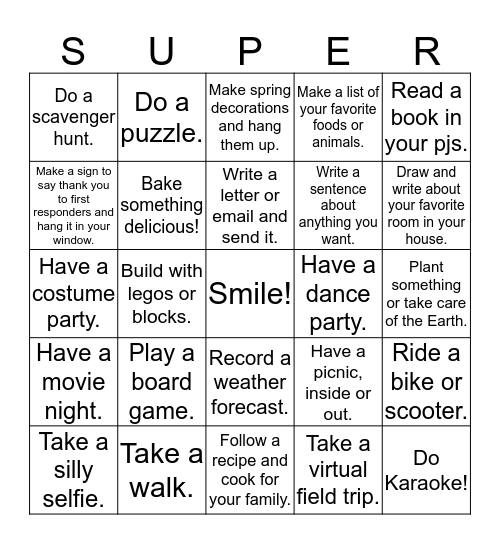Super Spring Family Fun! Bingo Card