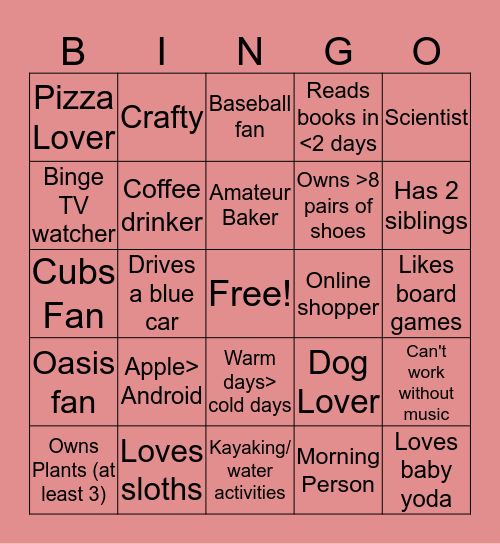 Jess Quarantine Bingo Card