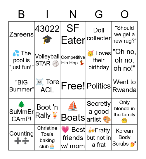 Eliza Cohen Bingo Card