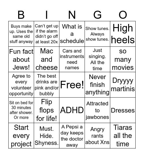 Wendy Bingo Card