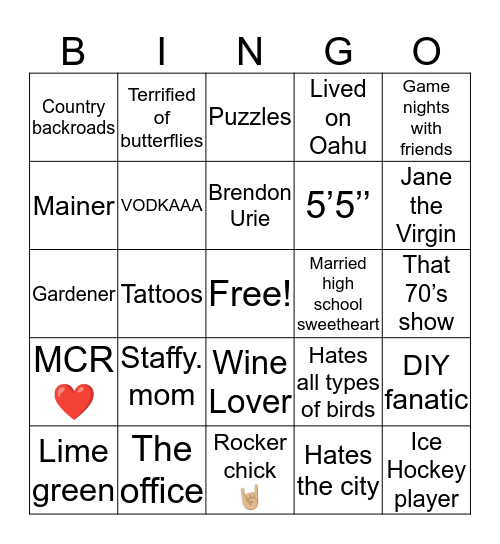 Amanda’s Bingo Card