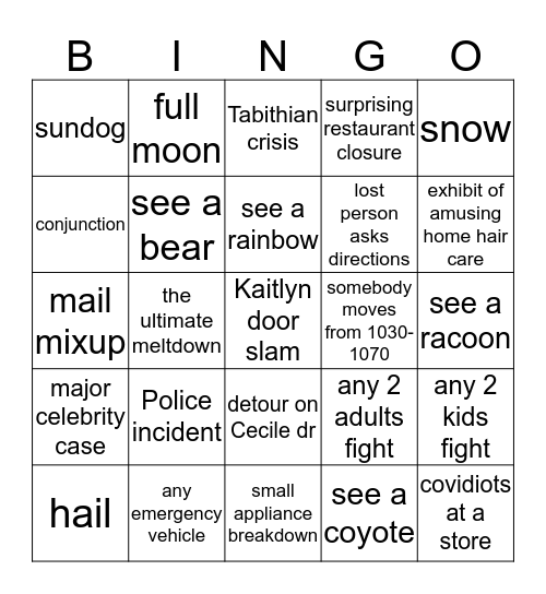 LOCKDOWN BINGO, SUMMER 2020 Card 2 Bingo Card