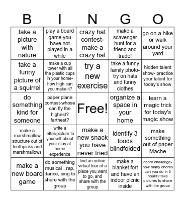 Bingo Challenge! Bingo Card