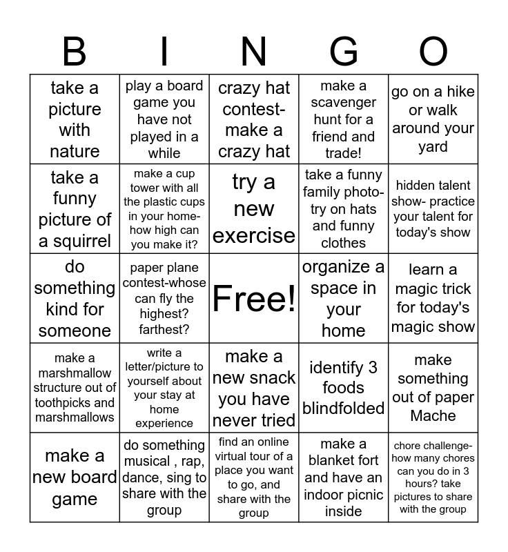Bingo Challenge! Bingo Card
