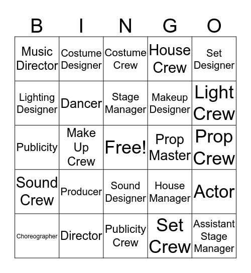 Careers in Theatre Bingo Card