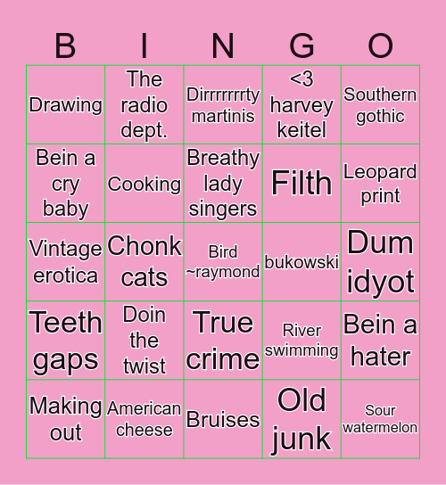 Yer gurl amelia BINGOOOO Bingo Card