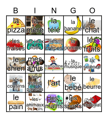 French Words Bingo #1 Bingo Card