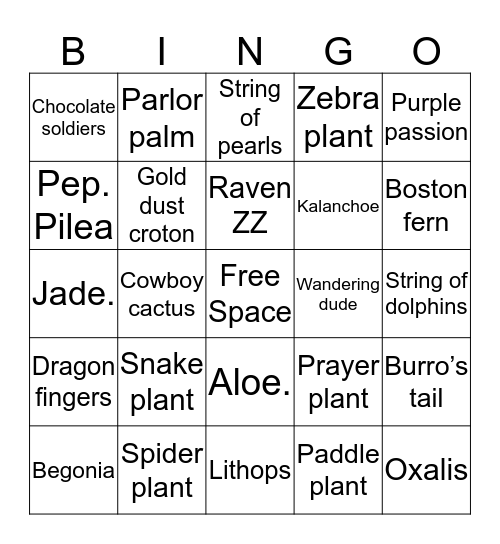 Plant Bingo Card