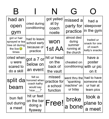 Destin gym bingo Card