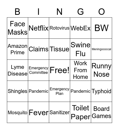 Quarantined BW style Bingo Card