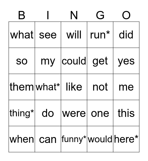 Dolch List #3 Bingo Card