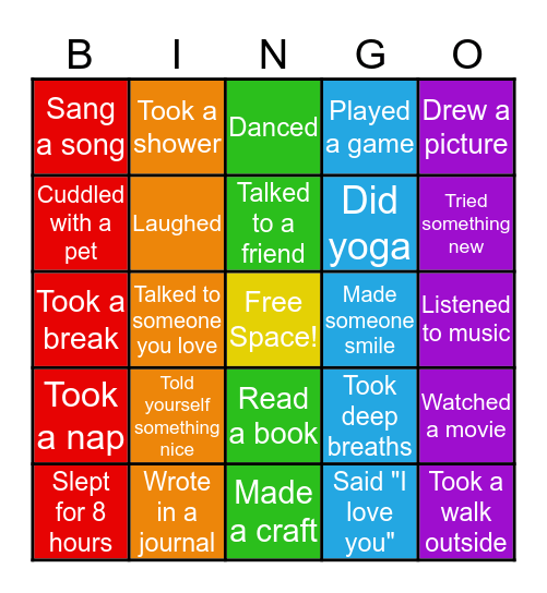 Self-Care Bingo! Bingo Card