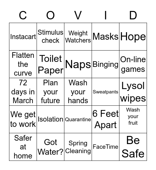 Covid BINGO Card