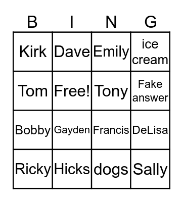Training Test Bingo Card