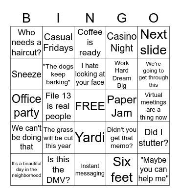 KDO Office Bingo Card