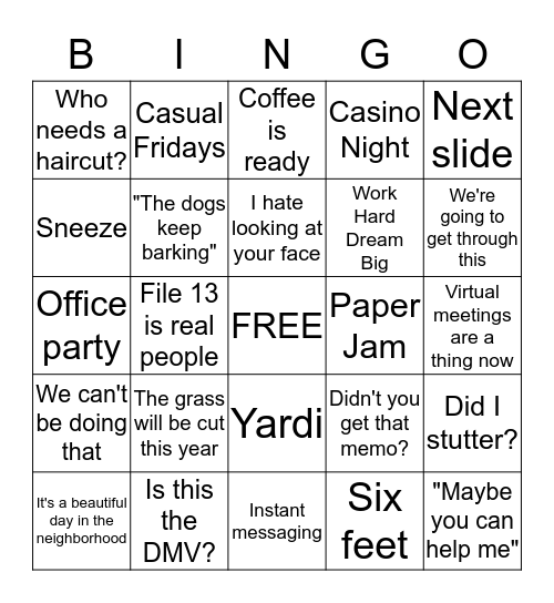 KDO Office Bingo Card