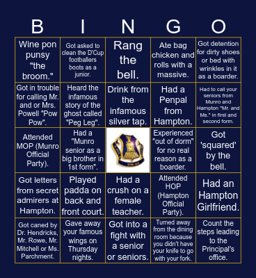 Munro College Bingo Card