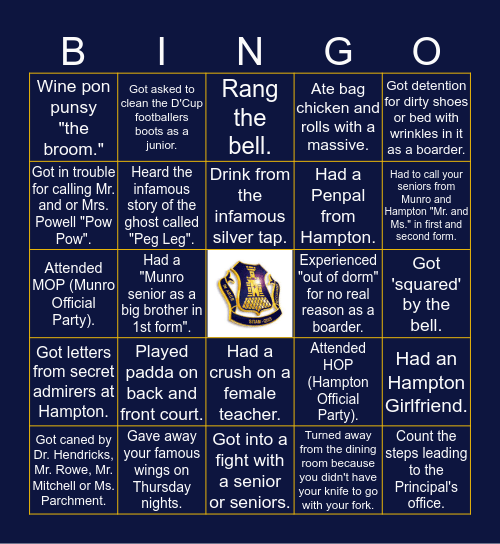 Munro College Bingo Card