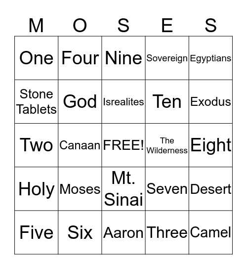 Moses and The Wilderness Bingo Card