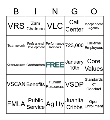New Employee Orientation BINGO Card