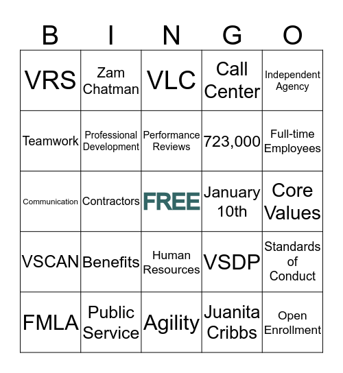 New Employee Orientation BINGO Card