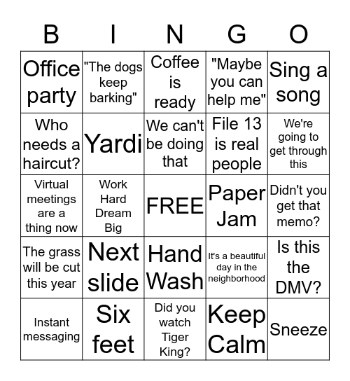 KDO Office Bingo Card