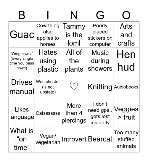 Violet Bingo Card