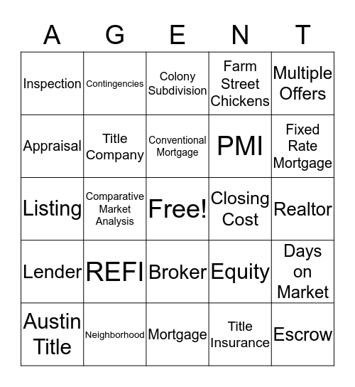 Bastrop Realtor Bingo Card