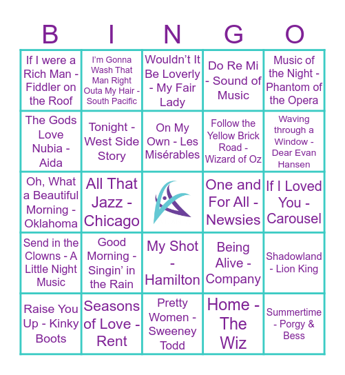 Show Tunes Bingo Card