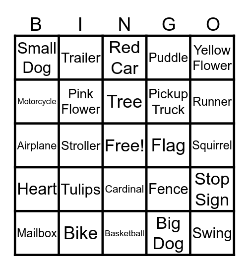 Neighborhood Walk Bingo Card