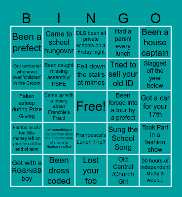 NHSG 6th FORM BINGO Card