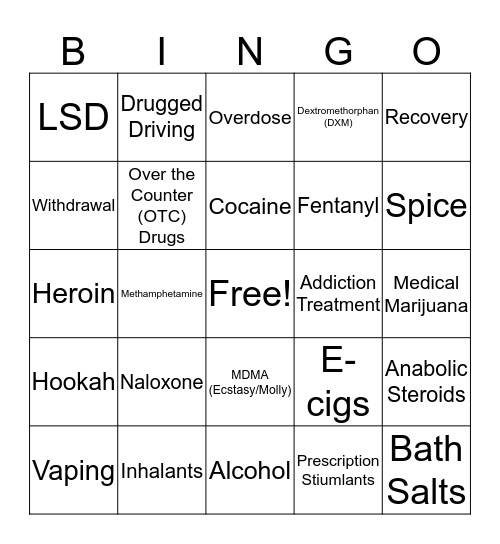 Drug & Alcohol Facts Bingo Card