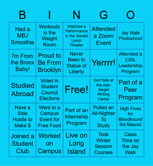 JOHN JAY COLLEGE BINGO Card